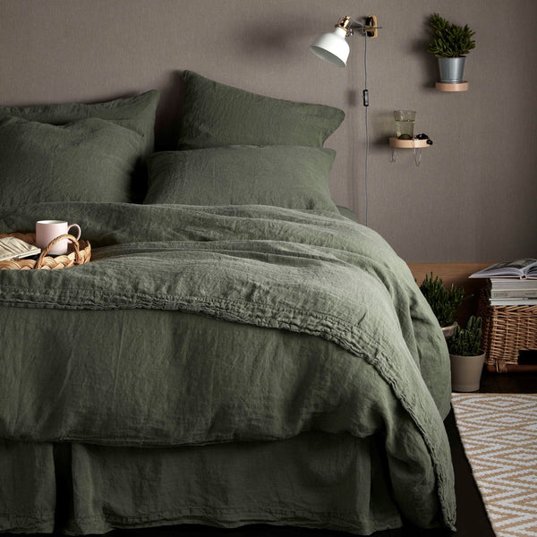 Olive Green Pure Linen Oxford Pillowcase