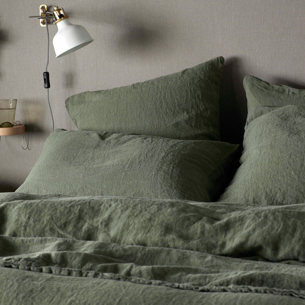 Olive Green Pure Linen Housewife Pillowcase