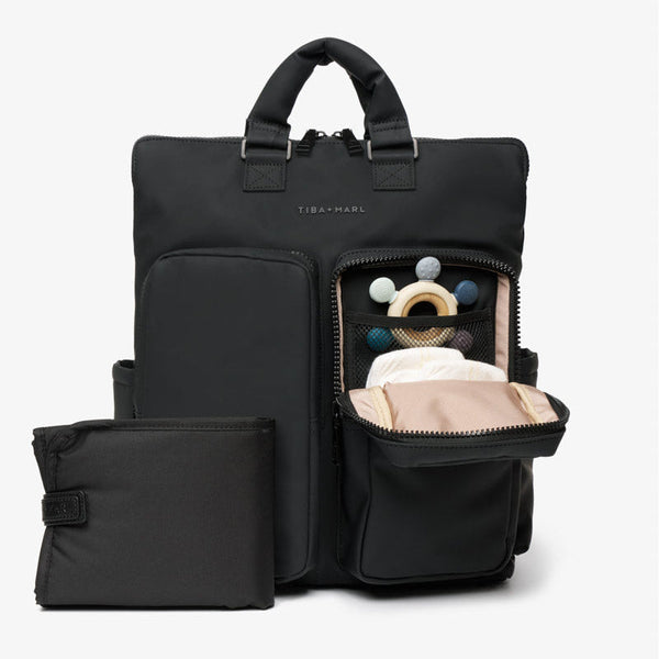 Ozzy Baby Change Tote and 2.0 Backpack (Matte Black)