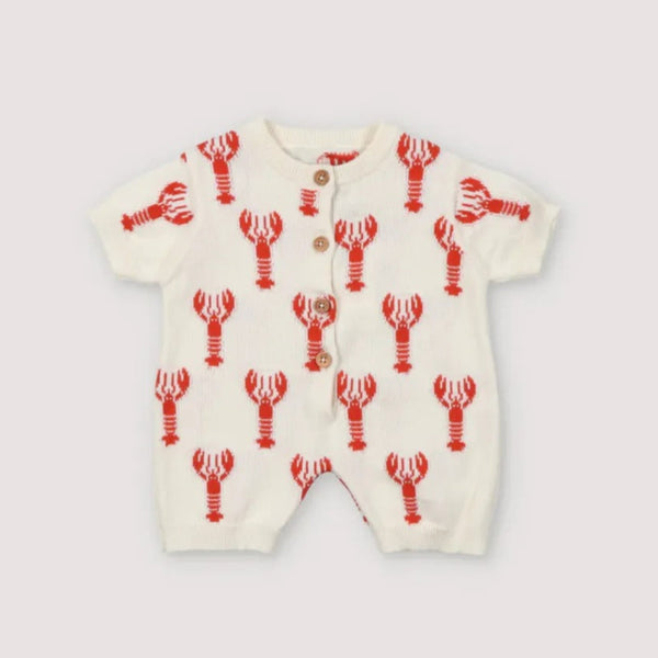 Oia Lobster Print Knitted Baby Romper