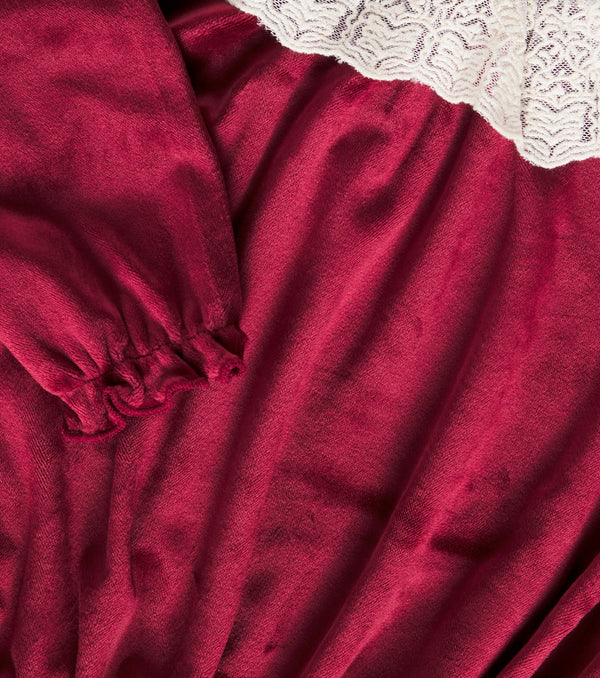 Venola Lace Collared Velvet Baby Romper (Red Dahlia)