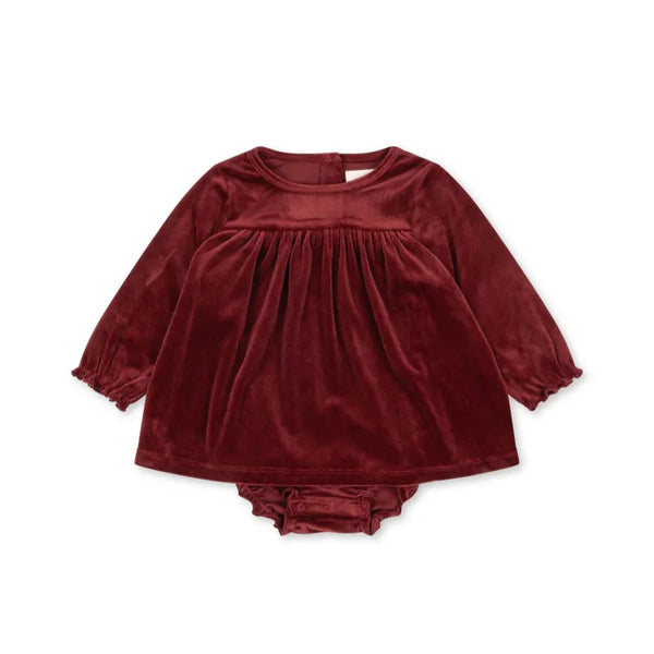 Velvet Baby Romper Dress (Red Dahlia)