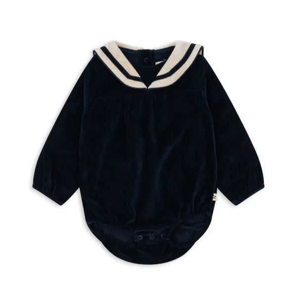 Matelot Velvet Baby Sailor Collar Romper (Navy Blazer)