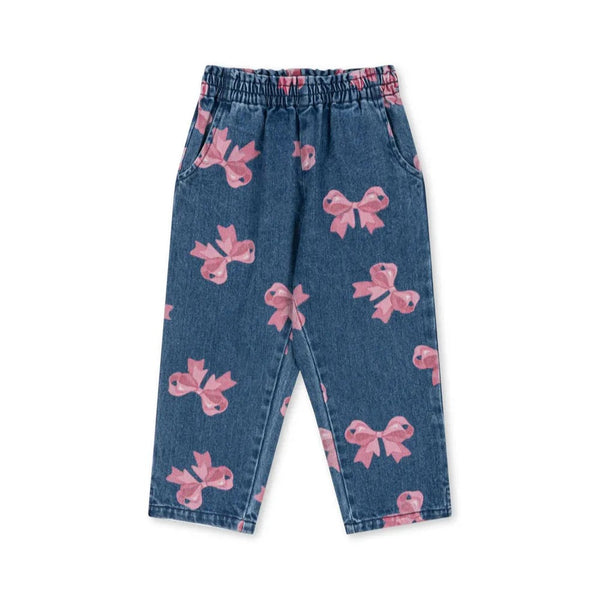 Magot Bow Print Cotton Denim Pants