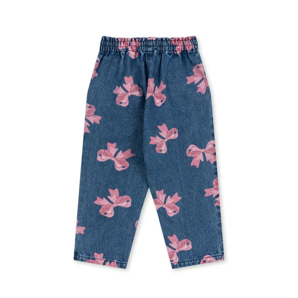 Magot Bow Print Cotton Denim Pants