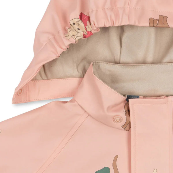 Palme Kitty Print Rainy Day Jacket and Overalls Set (Bow Kitty Pink)