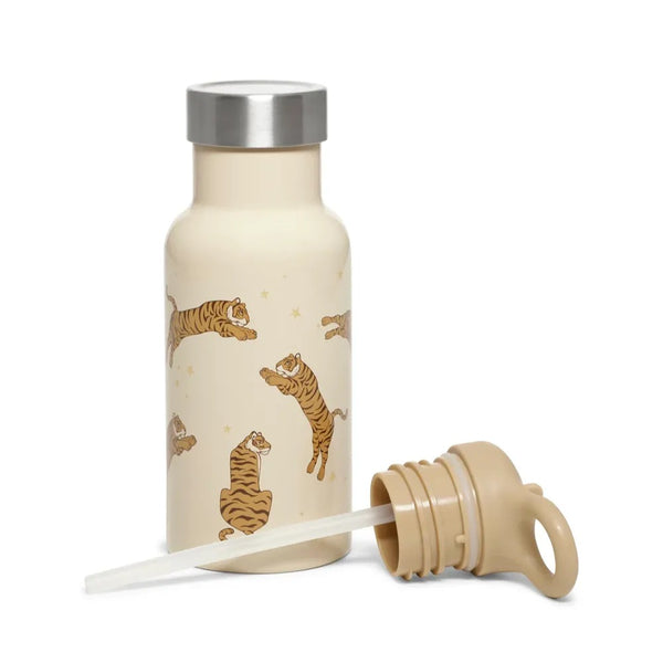 Tiger Print Thermo Bottle with Screw Top Lids and Straw