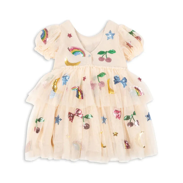 Yvonne Sequin Rainbow Print Tulle Party Dress