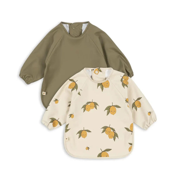 Lemon Print Wipe Clean Long Sleeve Baby Bibs Pack of 2