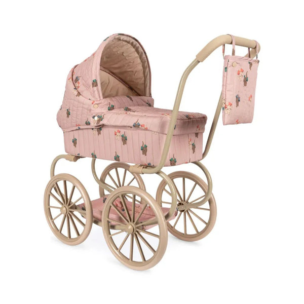 Minnie Kitty Print Vintage Traditional Dolls Pram (Bow Kitty Pink)