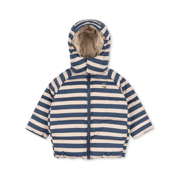 Nuka Striped Hooded Quilted Puffer Jacket (Bleu Noir)