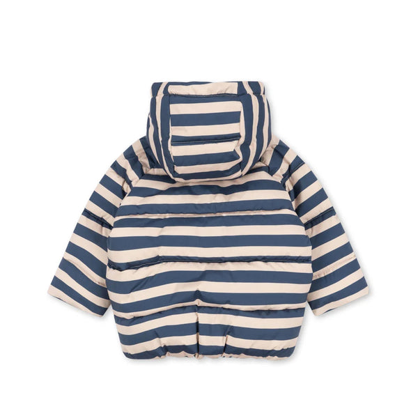 Nuka Striped Hooded Quilted Puffer Jacket (Bleu Noir)