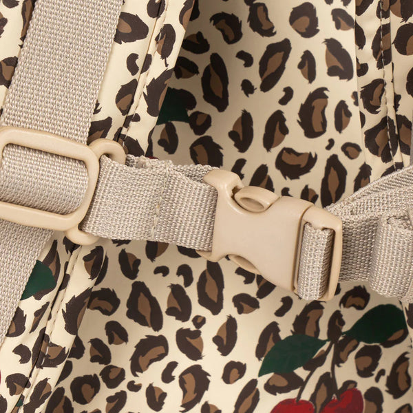 Rainy Leopard Print Cherry Motif Quilted Backpack (Leo Cerise)
