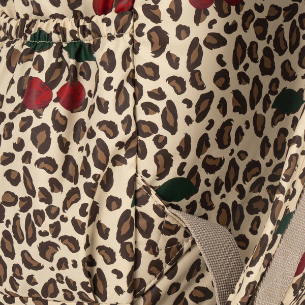 Rainy Leopard Print Cherry Motif Quilted Backpack (Leo Cerise)