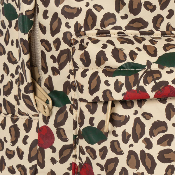 Rainy Leopard Print Cherry Motif Quilted Backpack (Leo Cerise)