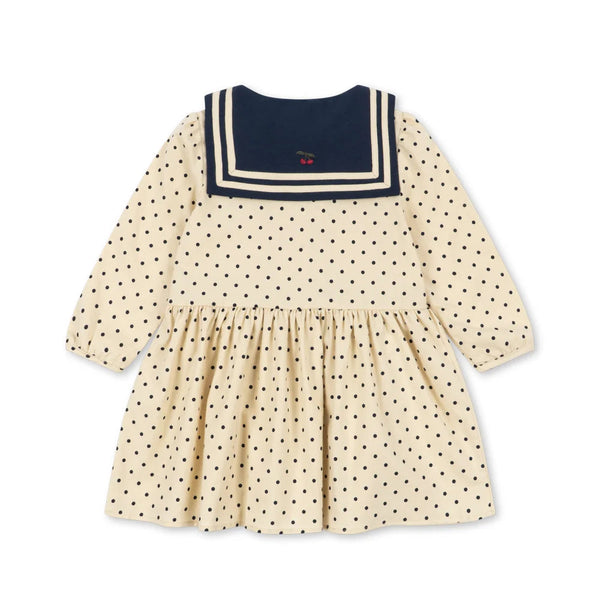 Cali Polka Dot Long-Sleeved Bow Cotton Woven Dress (Dot Desert)