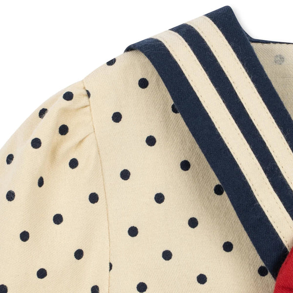 Cali Polka Dot Long-Sleeved Bow Cotton Woven Dress (Dot Desert)