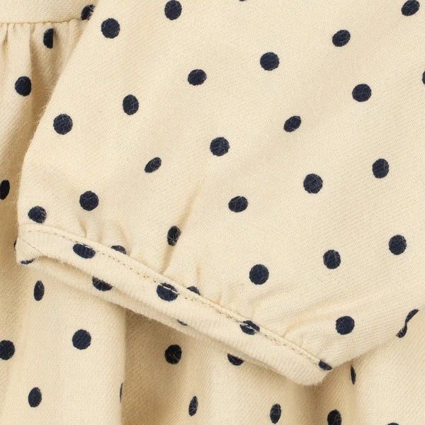 Cali Polka Dot Long-Sleeved Bow Cotton Woven Dress (Dot Desert)