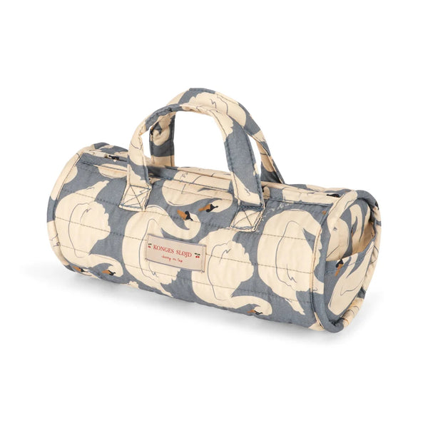 Swan Print Mini Quilted Dolls Foldable Travel Bed