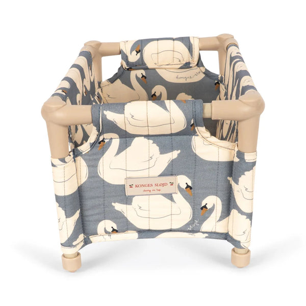 Swan Print Mini Quilted Dolls Foldable Travel Bed