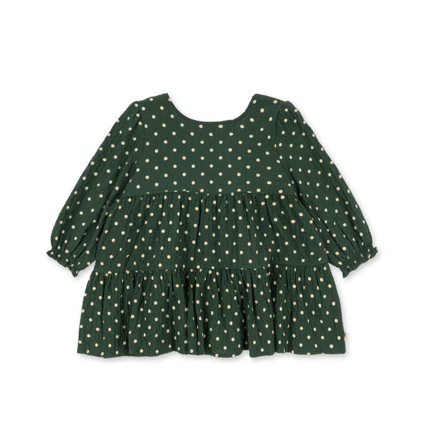 Elin Polka Dot Bow Back Cotton Seersucker Long Sleeved Dress (Dot Marseille)