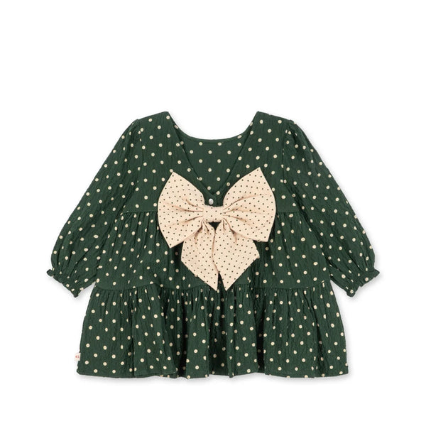 Elin Polka Dot Bow Back Cotton Seersucker Long Sleeved Dress (Dot Marseille)