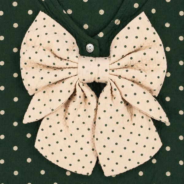 Elin Polka Dot Bow Back Cotton Seersucker Long Sleeved Dress (Dot Marseille)