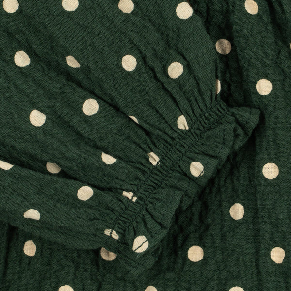 Elin Polka Dot Bow Back Cotton Seersucker Long Sleeved Dress (Dot Marseille)