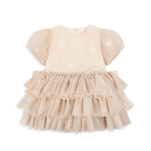 Fay Glitter Tulle Ruffle Party Dress (Bleached Sand)