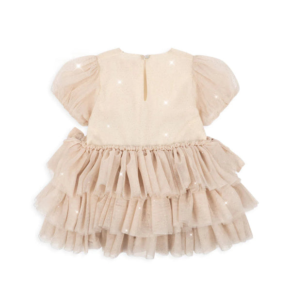 Fay Glitter Tulle Ruffle Party Dress (Bleached Sand)
