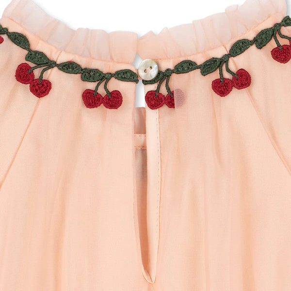 Joelle Cherry Embroidered Tulle Ruffle Party Dress (Evening Sand)