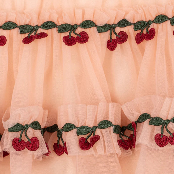 Joelle Cherry Embroidered Tulle Ruffle Party Dress (Evening Sand)