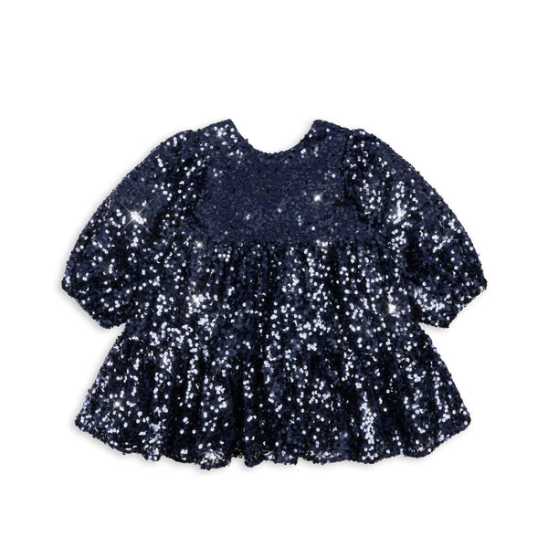 Lila Long Sleeved Bow Sequinned Party Dress (Total Eclipse)