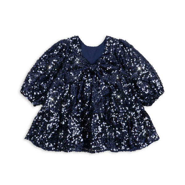 Lila Long Sleeved Bow Sequinned Party Dress (Total Eclipse)