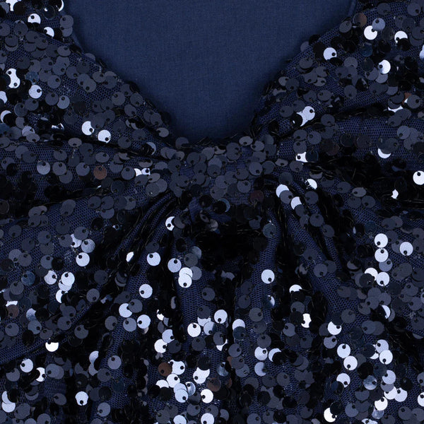 Lila Long Sleeved Bow Sequinned Party Dress (Total Eclipse)