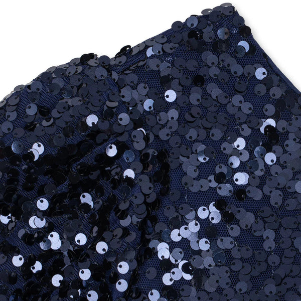 Lila Long Sleeved Bow Sequinned Party Dress (Total Eclipse)