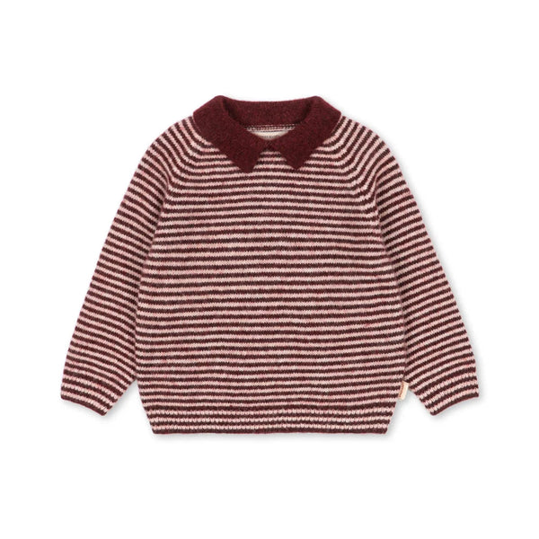 Pipo Wool Mix Knitted Collared Polo Sweatshirt (Mahogany Stripe)