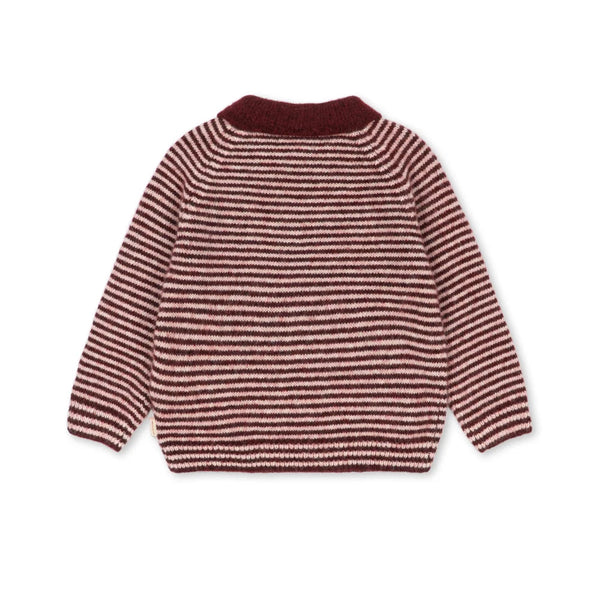 Pipo Wool Mix Knitted Collared Polo Sweatshirt (Mahogany Stripe)
