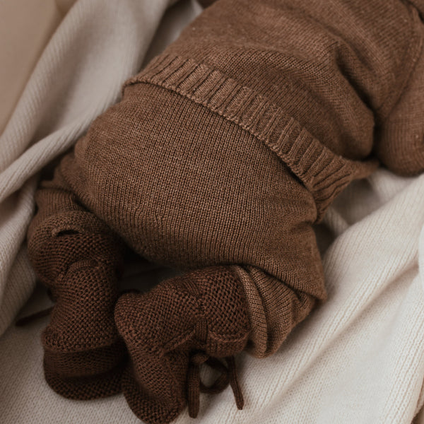 Guido Fine Knit Merino Wool Baby Bottoms (Mocha)