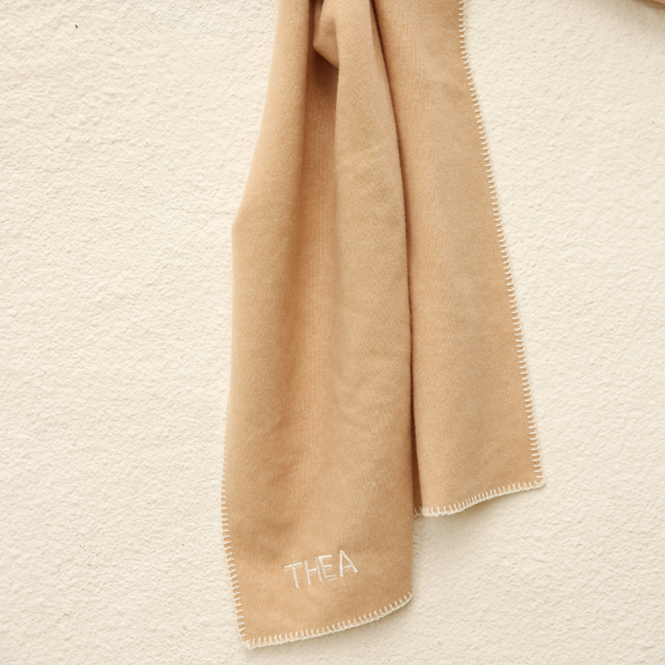 Merino Wool Checkerboard Bini Blanket (Camel)