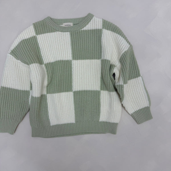 Aspen Sage Checkerboard Chunky Knit Oversized Jumper