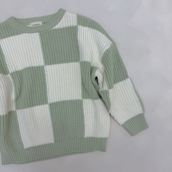 Aspen Sage Checkerboard Chunky Knit Oversized Jumper