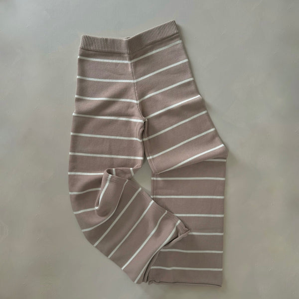 MAMA Quinn Striped Wide Leg Cotton Knit Bottoms (Fawn)