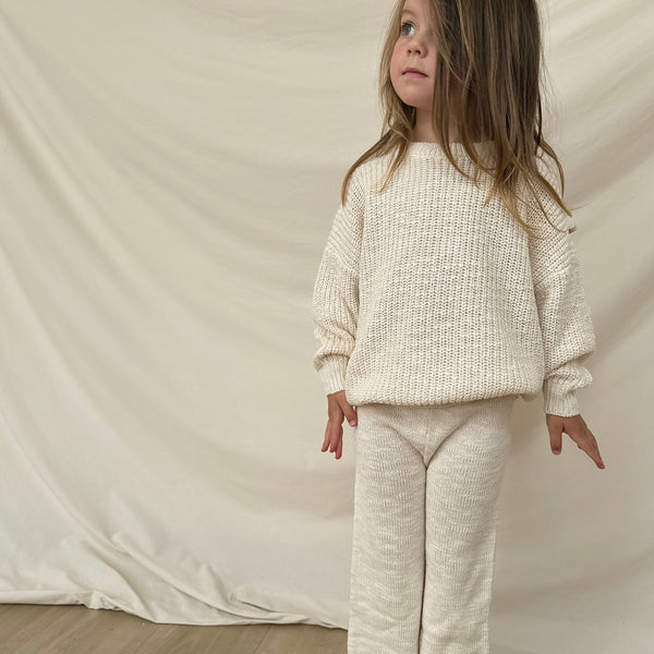 Oatmeal Teddy Wide Leg Cotton Knit Bottoms