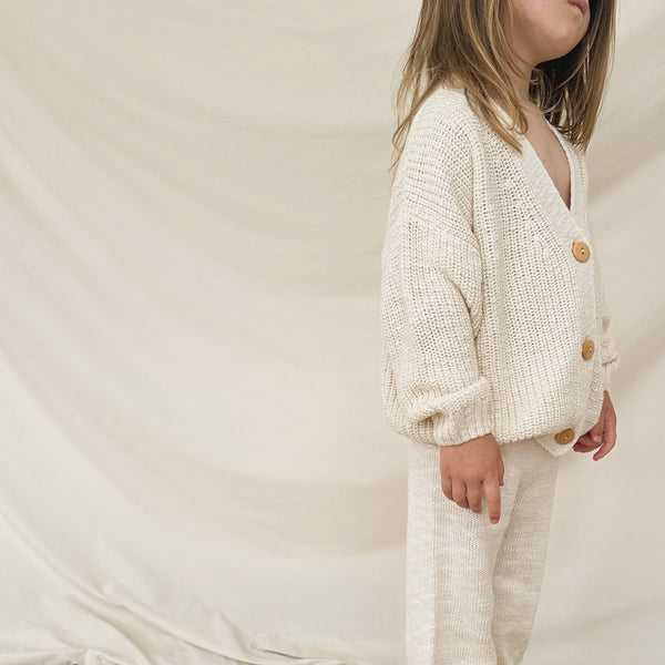 Oatmeal Teddy Wide Leg Cotton Knit Bottoms