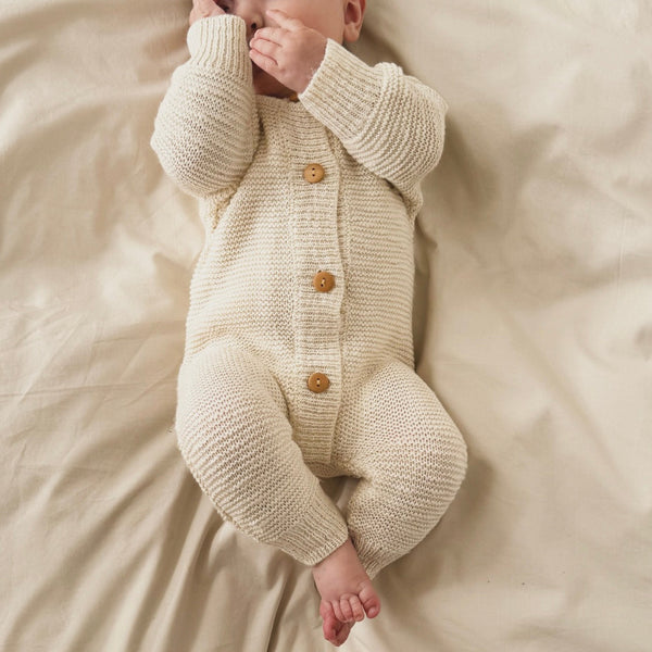 Oatmeal Teddy Cotton Knit Baby Romper