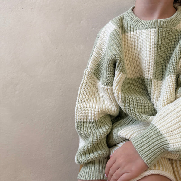 Aspen Sage Checkerboard Chunky Knit Oversized Jumper