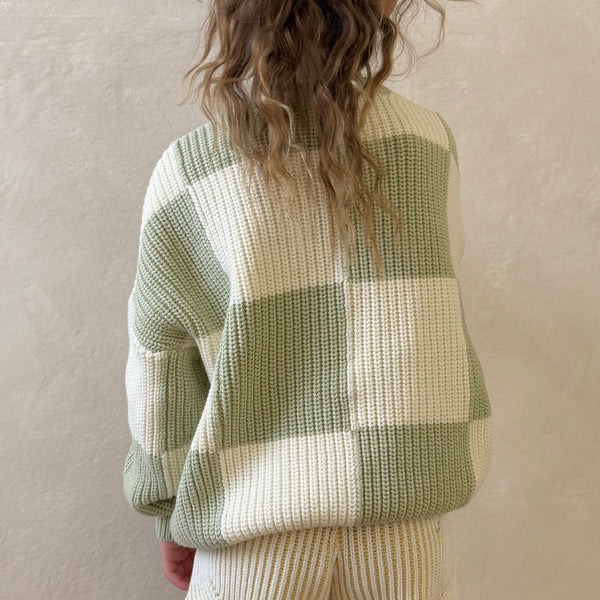 Aspen Sage Checkerboard Chunky Knit Oversized Jumper