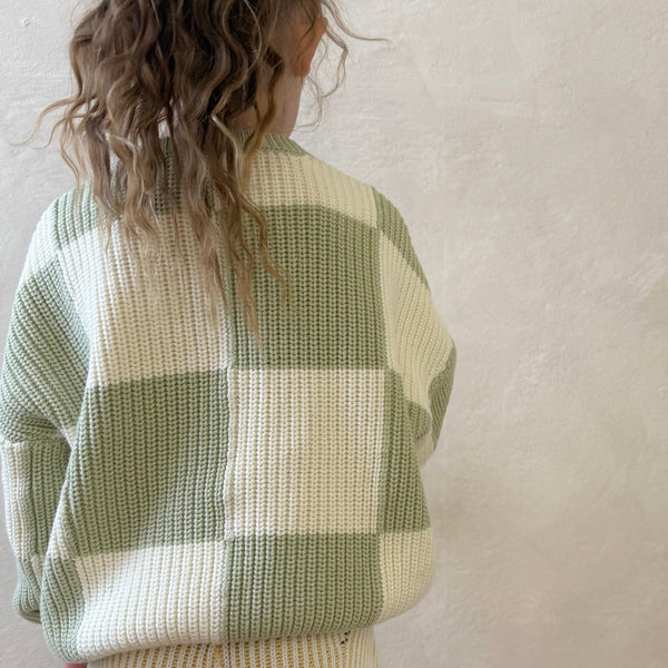 Aspen Sage Checkerboard Chunky Knit Oversized Jumper