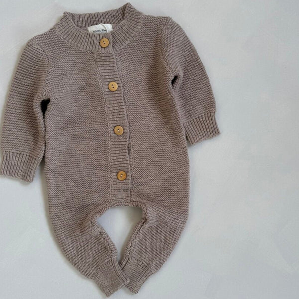 Beige Teddy Cotton Knit Baby Romper
